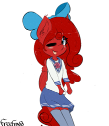 Size: 1071x1229 | Tagged: safe, artist:freefraq, oc, oc only, oc:cherry slime, goo, goo pony, original species, anthro, ;p, clothes, one eye closed, school uniform, solo, tongue out, wink