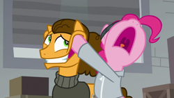 Size: 1920x1080 | Tagged: safe, screencap, cheese sandwich, pinkie pie, g4, the last laugh, stretching