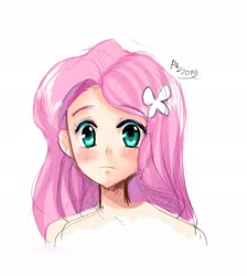 Size: 1832x2048 | Tagged: safe, artist:love2eategg, fluttershy, human, g4, anime, bust, female, humanized, portrait, simple background, solo, white background