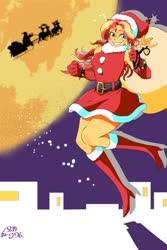 Size: 1000x1500 | Tagged: safe, artist:sozglitch, sunset shimmer, equestria girls, g4, christmas, clothes, costume, female, holiday, santa costume, solo