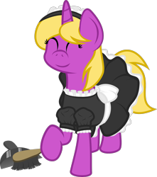 Size: 1927x2184 | Tagged: safe, artist:bryastar, oc, oc only, oc:bright star, pony, broom, brush, clothes, happy, maid, simple background, solo, transparent background