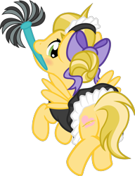 Size: 1716x2240 | Tagged: safe, artist:bryastar, oc, oc only, oc:amber streak, pony, blushing, butt, clothes, duster, maid, plot, simple background, solo, transparent background