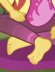 Size: 720x932 | Tagged: safe, edit, screencap, sunset shimmer, equestria girls, equestria girls series, g4, wake up!, spoiler:choose your own ending (season 2), spoiler:eqg series (season 2), barefoot, clothes, cropped, feet, legs, pants, pictures of legs, pose, wake up!: rainbow dash, yoga, yoga pants