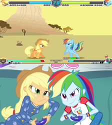 Size: 1269x1414 | Tagged: safe, edit, applejack, rainbow dash, earth pony, pegasus, pony, fighting is magic, equestria girls, g4, my little pony equestria girls: rainbow rocks, clothes, controller, fight, friends, joystick, pajamas, video game