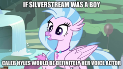 Size: 888x499 | Tagged: safe, edit, edited screencap, screencap, silverstream, classical hippogriff, hippogriff, g4, student counsel, caleb hyles, caption, female, image macro, implied greyriver, implied rule 63, meme, quadrupedal, solo, text, voice actor idea