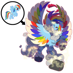 Size: 1600x1600 | Tagged: safe, artist:bearmation, rainbow dash, pegasus, pony, g4, cloud, colored wings, crossover, dynamax, female, gigantamax, glowing eyes, macro, multicolored wings, pokemon sword and shield, pokémon, rainbow wings, simple background, solo, thunder, transparent background, wings