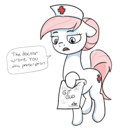 Size: 1150x1186 | Tagged: safe, artist:anonymous, nurse redheart, earth pony, pony, g4, /mlp/, 4chan, drawthread, female, git gud, simple background, solo, speech bubble, text, white background