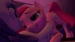 Size: 832x468 | Tagged: safe, artist:hellhounds04, pinkie pie, rarity, earth pony, pony, unicorn, g4, 3d, animated, blushing, butt shake, cute, duo, female, gif, lesbian, lidded eyes, looking at each other, ship:raripie, shipping, source filmmaker, tail wag