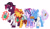 Size: 4585x2679 | Tagged: safe, artist:chub-wub, fizzlepop berrytwist, starlight glimmer, sunset shimmer, tempest shadow, trixie, pony, unicorn, g4, 20% cooler, alternate hairstyle, bag, baseball cap, beanie, bowtie, broken horn, cap, clothes, counterparts, crackers, cute, eye scar, female, flannel, food, glowing horn, hat, headphones, hoodie, horn, iphone, levitation, looking at each other, magic, mare, one eye closed, open mouth, peanut butter, peanut butter crackers, phone, raised hoof, scar, shirt, simple background, smoothie, starlight glimmer is not amused, sweater, t-shirt, telekinesis, twilight's counterparts, unamused, wall of tags, white background, wink