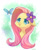 Size: 600x738 | Tagged: dead source, safe, artist:lesfrites, fluttershy, butterfly, pony, g4, abstract background, bust, cute, female, floppy ears, flower, flower in hair, looking at something, looking up, mare, portrait, shyabetes, solo, three quarter view