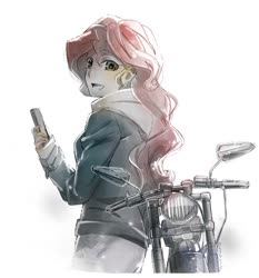 Size: 759x815 | Tagged: safe, artist:5mmumm5, sunset shimmer, equestria girls, g4, cellphone, clothes, female, jacket, leather jacket, motorcycle, phone, simple background, solo, white background