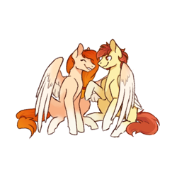 Size: 818x818 | Tagged: safe, artist:flaming-trash-can, oc, oc only, oc:amity starfall, oc:render point, pegasus, pony, brother and sister, commission, female, hug, male, siblings, simple background, sitting, white background, wings