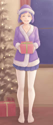 Size: 800x1880 | Tagged: safe, artist:ninjaham, twilight sparkle, human, g4, christmas, christmas tree, clothes, fairy lights, hat, holiday, humanized, indoors, legs, miniskirt, offscreen character, palette swap, pleated skirt, pov, present, recolor, santa hat, skirt, snow, solo, standing, stockings, thigh highs, tree