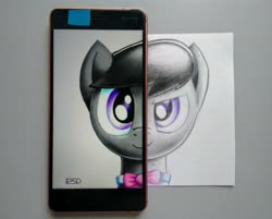 Size: 3050x2448 | Tagged: safe, artist:rsd500, octavia melody, earth pony, pony, g4, bowtie, bust, digital art, duality, female, high res, mixed media, portrait, solo, traditional art