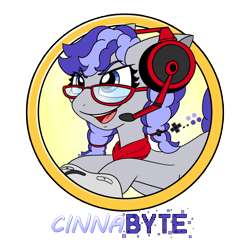 Size: 1080x1080 | Tagged: safe, artist:g1mariomiyamoto, oc, oc only, oc:cinnabyte, earth pony, pony, adorkable, cinnabetes, cute, dork, earth pony oc, gamer, gaming headphones, glasses, headphones, headset, pigtails, simple background, smiling, solo, transparent background