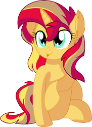 Size: 1024x1404 | Tagged: safe, artist:cyanlightning, sunset shimmer, pony, unicorn, g4, .svg available, cute, ear fluff, female, mare, raised hoof, shimmerbetes, simple background, sitting, smiling, solo, tongue out, transparent background, vector