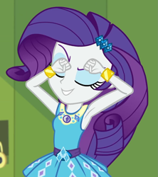 Size: 961x1080 | Tagged: safe, screencap, rarity, equestria girls, equestria girls specials, g4, my little pony equestria girls: better together, my little pony equestria girls: holidays unwrapped, o come all ye squashful, armpits, bracelet, canterlot high, cropped, cute, eyes closed, eyeshadow, female, geode of shielding, hallway, jewelry, lockers, magical geodes, makeup, raribetes, rarity peplum dress, solo
