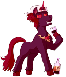 Size: 961x1125 | Tagged: safe, artist:php93, oc, oc only, oc:badheart, pony, umbrum, unicorn, 2020 community collab, derpibooru community collaboration, alcohol, hat, jewelry, male, regalia, rum, simple background, solo, texas, transparent background