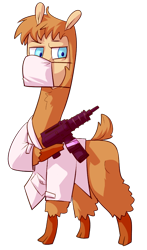 Size: 610x1039 | Tagged: safe, artist:php93, oc, oc only, oc:lawrence, alpaca, 2020 community collab, derpibooru community collaboration, clothes, face mask, lab coat, machine pistol, male, simple background, solo, transparent background