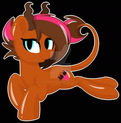 Size: 1600x1629 | Tagged: safe, artist:missbramblemele, oc, oc only, earth pony, pony, black background, deviantart watermark, female, horns, mare, obtrusive watermark, simple background, solo, watermark