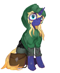 Size: 2300x2800 | Tagged: safe, artist:sapphmod, derpibooru exclusive, oc, oc only, oc:sapphire mark, pony, unicorn, 2020 community collab, derpibooru community collaboration, clothes, cutie pox, high res, hoodie, looking at you, simple background, sitting, solo, transparent background