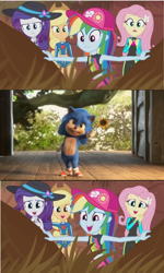 Size: 690x1149 | Tagged: safe, edit, edited screencap, screencap, applejack, fluttershy, rainbow dash, rarity, aww... baby turtles, equestria girls, g4, my little pony equestria girls: better together, awww, baby, baby sonic, cute, geode of fauna, geode of shielding, geode of super speed, geode of super strength, magical geodes, male, sonic movie 2020, sonic the hedgehog, sonic the hedgehog (series), younger