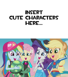 Size: 1280x1439 | Tagged: safe, edit, edited screencap, screencap, applejack, fluttershy, rainbow dash, rarity, tank, aww... baby turtles, equestria girls, g4, my little pony equestria girls: better together, cap, clothes, geode of fauna, geode of super strength, hat, magical geodes, meme, sarong, sun hat, swimsuit, template, wetsuit