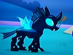 Size: 4160x3120 | Tagged: safe, screencap, thorax, changeling, pony, g4, cropped, fangs, looking forward, male, picture of a screen, solo, spread wings, wings