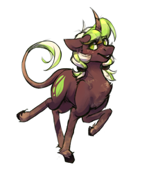 Size: 1600x1949 | Tagged: safe, artist:ecolinegd, oc, oc only, oc:xyla, pony, unicorn, 2020 community collab, derpibooru community collaboration, cutie mark, dark skin, female, fluffy, freckles, gradient hooves, looking at you, pigtails, simple background, smiling, solo, transparent background