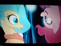 Size: 4160x3120 | Tagged: safe, screencap, pinkie pie, princess skystar, earth pony, hippogriff, pony, seapony (g4), g4, my little pony: the movie, cropped, cute, diapinkes, dorsal fin, duet, duo, female, fin, fish tail, flowing mane, flowing tail, glowing horn, happy, horn, looking at each other, looking at you, mare, ocean, one small thing, open mouth, open smile, picture of a screen, scales, seaponified, seapony pinkie pie, seaquestria, shocked expression, singing, smiling, smiling at you, song, species swap, swimming, tail, that pony sure does love being a seapony, underwater, upside down, water