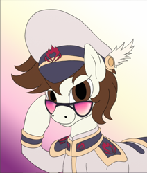 Size: 822x970 | Tagged: safe, artist:manifest harmony, oc, oc only, oc:rough seas, earth pony, pony, clothes, glasses, hat, heart nostrils, solo, uniform