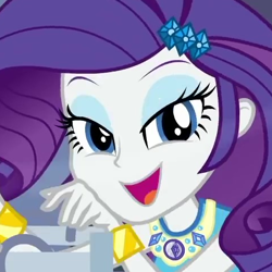 Size: 480x480 | Tagged: safe, screencap, rarity, equestria girls, equestria girls series, g4, holidays unwrapped, street chic, spoiler:eqg series (season 2), cropped, female, geode of shielding, looking at you, magical geodes, solo