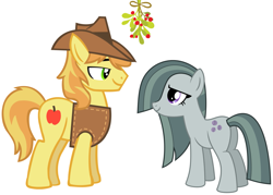 Size: 2027x1455 | Tagged: safe, braeburn, marble pie, g4, braeble, christmas, female, hearth's warming, holiday, looking at each other, male, mistleholly, romance, romantic, shipping, smiling, straight