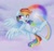 Size: 1280x1200 | Tagged: safe, artist:appleychu, rainbow dash, pegasus, pony, g4, chest fluff, cloud, cute, dashabetes, ear fluff, female, flying, heart eyes, leg fluff, mare, open mouth, rainbow trail, sky, solo, sonic rainboom, spread wings, wingding eyes, wings