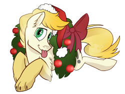 Size: 2800x2100 | Tagged: safe, artist:dangopanda667, oc, oc only, oc:exist, oc:existential panache, griffequus, original species, pony, christmas, christmas wreath, hat, high res, holiday, santa hat, simple background, solo, tongue out, transparent background, wreath