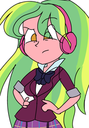 Size: 834x1200 | Tagged: safe, artist:treble clefé, lemon zest, equestria girls, g4, clothes, crystal prep academy uniform, eyebrows, eyebrows visible through hair, female, hair over one eye, hand on hip, headphones, impossibly thin waist, school uniform, simple background, solo, transparent background, unleash the magic