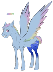 Size: 1480x1992 | Tagged: safe, artist:phobicalbino, oc, oc only, oc:thunder tantrum, pegasus, pony, colored wings, colored wingtips, large cutie mark, male, next generation, offspring, parent:oc:daredevil, parent:rainbow dash, parents:canon x oc, short mane, short tail, simple background, solo, stallion, white background