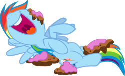 Size: 3130x1915 | Tagged: safe, artist:ahkreem, rainbow dash, pegasus, pony, g4, sweet and elite, cake, cake in hair, cake on face, female, food, food fight, laughing, open mouth, simple background, solo, transparent background, uvula