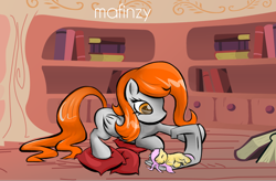 Size: 1600x1050 | Tagged: safe, artist:mafinzy, oc, oc only, pegasus, pony, book, female, golden oaks library, mare, pillow, solo