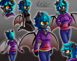 Size: 1250x1000 | Tagged: safe, artist:thedamneddarklyfox, oc, oc:vixen feather, bat pony, anthro, bat pony oc, bat wings, clothes, fangs, furry, glasses, hoodie, looking at you, open mouth, pants, underwear, wings