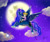 Size: 3000x2500 | Tagged: safe, artist:unnameluna, princess luna, alicorn, human, pony, g4, child, cloud, duo, female, flying, high res, humans riding ponies, mare, moon, night, riding