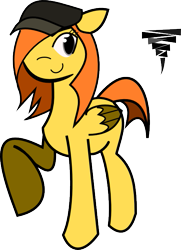 Size: 507x701 | Tagged: safe, artist:roadboat, oc, oc only, oc:twisterwind, pegasus, pony, colored wings, colored wingtips, hair over one eye, hat, raised hoof, simple background, solo, transparent background