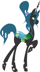 Size: 660x1171 | Tagged: safe, artist:roadboat, queen chrysalis, changeling, changeling queen, g4, alternate hairstyle, female, ponytail, raised hoof, simple background, solo, transparent background, younger