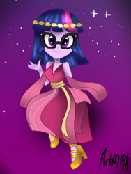 Size: 1536x2048 | Tagged: safe, artist:artmlpk, sci-twi, twilight sparkle, equestria girls, g4, alternate hairstyle, clothes, crown, cute, dress, female, greek, greek clothes, greek mythology, high heels, jewelry, looking at you, regalia, sci-twiabetes, shoes, short hair, smiling, solo, twiabetes
