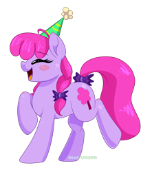 Size: 1577x1785 | Tagged: safe, artist:redheartponiesfan, oc, oc:candy drop, earth pony, pony, bow, female, hat, mare, party hat, simple background, solo, tail bow, transparent background