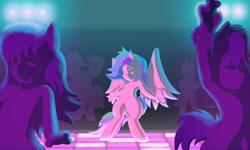 Size: 5000x3000 | Tagged: safe, artist:flavorful_sweets, oc, oc:flavorful sweets, pegasus, anthro, dancing, nightclub, rave, silhouette