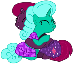 Size: 1210x1044 | Tagged: safe, artist:徐詩珮, fizzlepop berrytwist, glitter drops, tempest shadow, pony, unicorn, series:sprglitemplight diary, series:sprglitemplight life jacket days, series:springshadowdrops diary, series:springshadowdrops life jacket days, g4, alternate universe, base used, broken horn, clothes, cute, female, glitterbetes, horn, hug, lesbian, ship:glittershadow, shipping, simple background, swimsuit, tempestbetes, transparent background