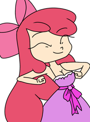 Size: 768x1039 | Tagged: safe, artist:treble clefé, apple bloom, human, equestria girls, g4, apple bloom's bow, bow, breasts, busty apple bloom, dancing, fall formal outfits, female, hair bow, simple background, solo, transparent background