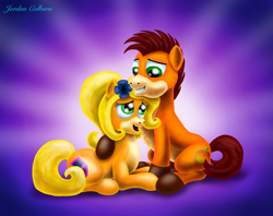 Size: 3475x2748 | Tagged: safe, artist:jac59col, pony, bbbff, brother and sister, coco bandicoot, crash bandicoot, crash bandicoot (series), cuddling, female, high res, male, ponified, siblings