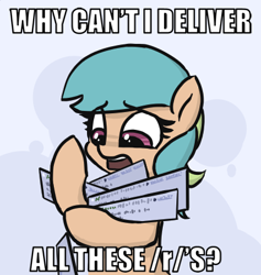 Size: 417x439 | Tagged: safe, artist:plunger, oc, oc only, oc:tetra sketch, earth pony, pony, /mlp/, 4chan, caption, drawthread, image macro, impact font, meme, meta, solo, text, why can't i hold all these x